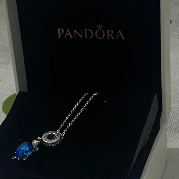Pandora Turtle Necklace With Blue Diamonds - Picture 5 of 5